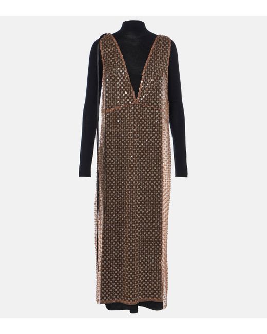 Dorothee Schumacher Brown Pure Glam Sequined Floral Wool Midi Dress