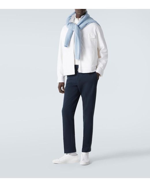 Thom Sweeney Blue Cotton Twill Slim Pants for men
