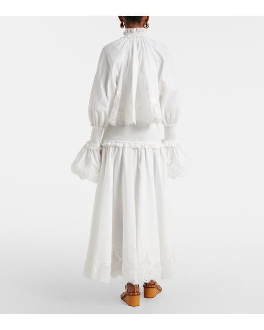Zimmermann White Alchemy Lace-Trimmed Cotton Poplin Maxi Dress
