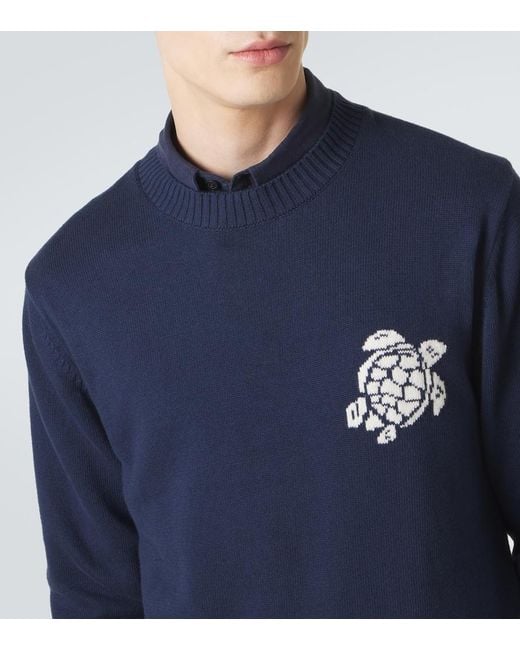 Vilebrequin Blue Jacquard Cotton And Cashmere Sweater for men