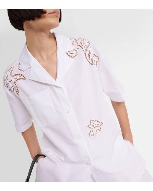 Versace White Embroidered Cotton Poplin Bowling Shirt