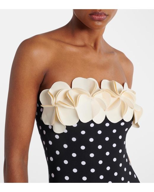 Karla Colletto Black Floral-Applique Polka-Dot Swimsuit