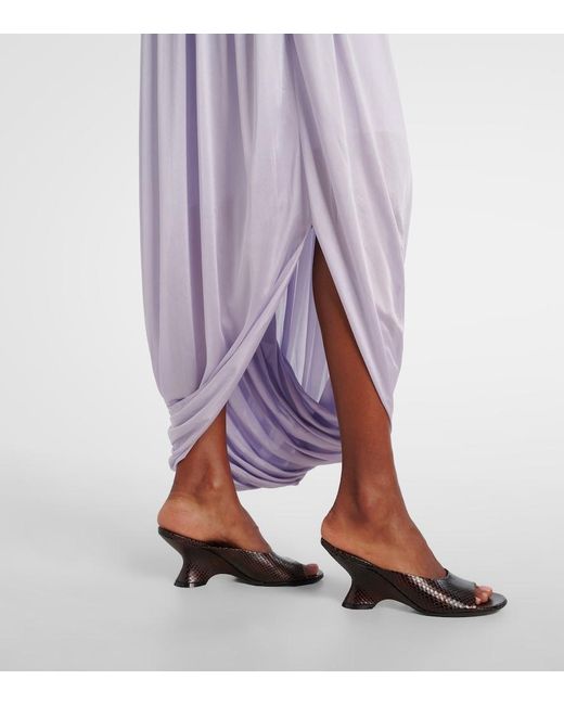 JACQUES WEI Purple Leopard-Print Draped Maxi Dress