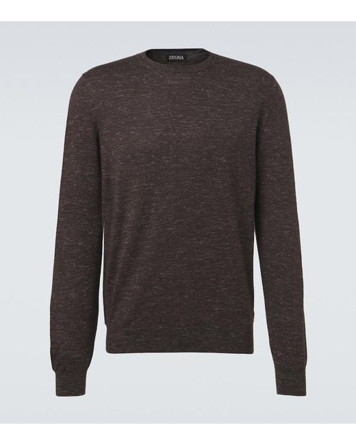 Zegna Gray Silk, Cashmere, And Linen Sweater for men