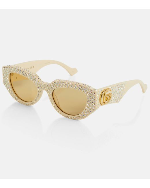 Gucci Natural Embellished Oval Sunglasses