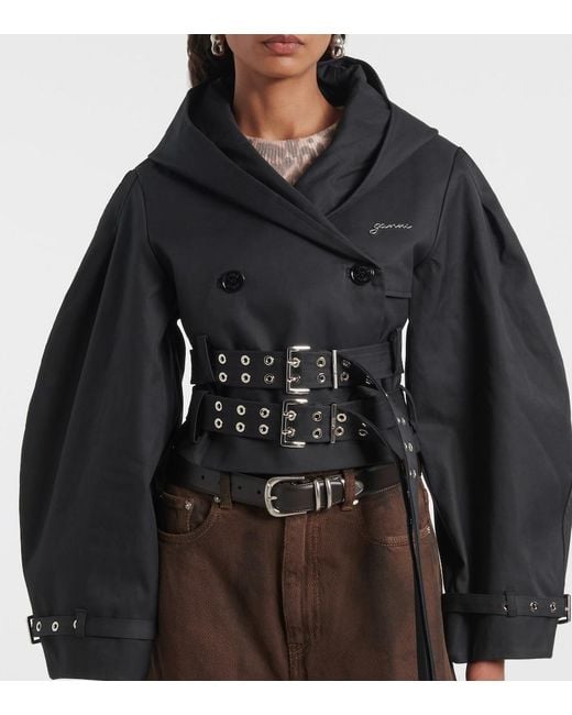 Ganni Black Belted Cropped Cotton Jacket