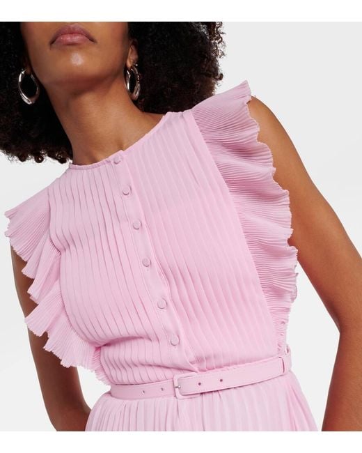 Self-Portrait Pink Ruffled Pleated Chiffon Midi Dress