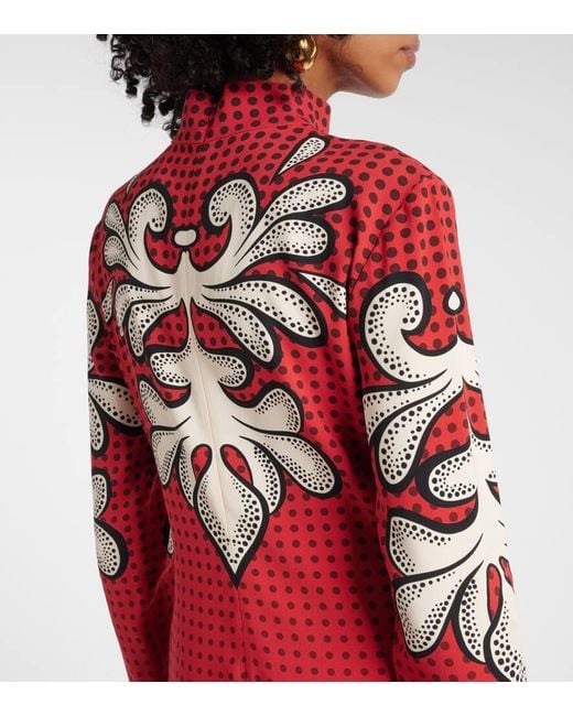 LaDoubleJ Red Halle Printed Satin Midi Dress