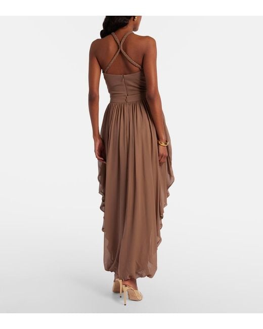Elie Saab Brown Draped Silk Pants