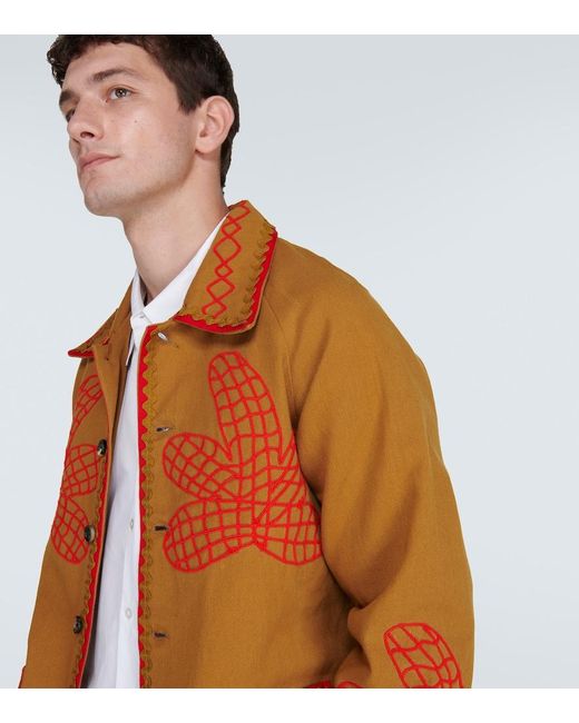 Bode Brown Field Maple Embroidered Cotton Coat for men