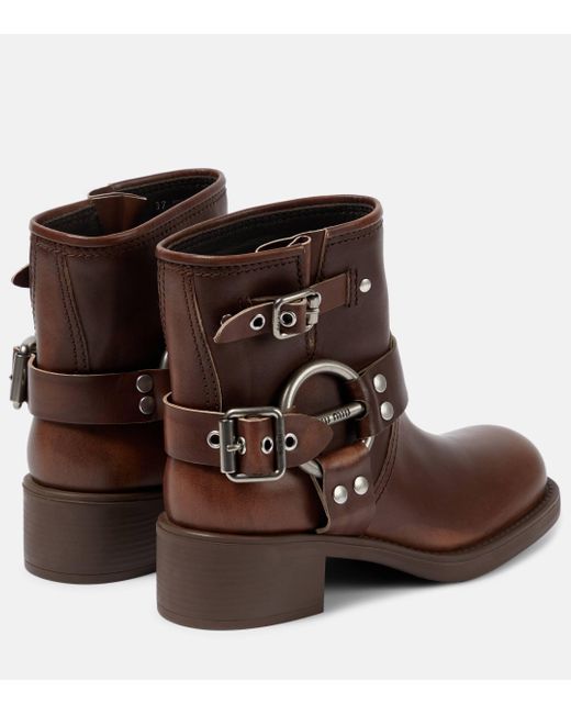 Miu Miu Brown Studded Leather Ankle Boots