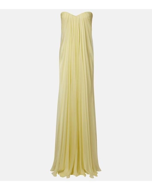 McQueen Yellow Draped Chiffon Bustier Gown