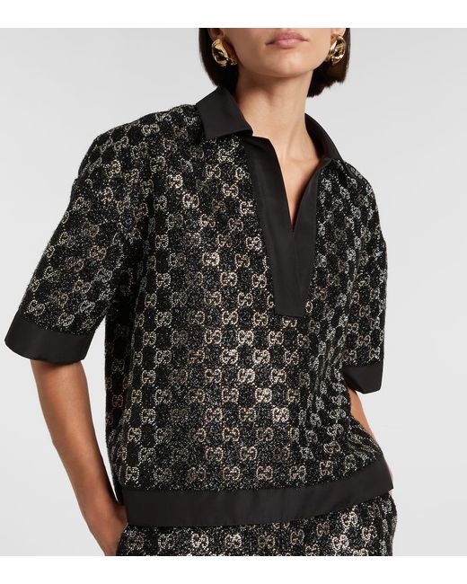 Gucci Black Gg Embellished Top