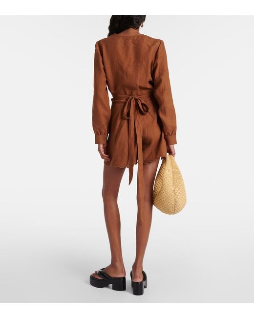 Eres Brown Joli Scalloped Linen Wrap Top