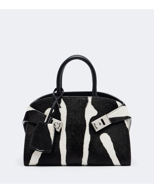 Ferragamo Black Hug Small Zebra Print Shoulder Bag