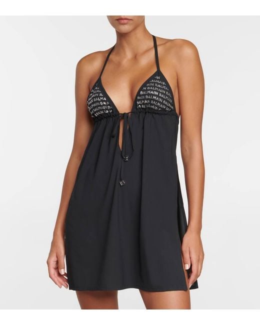 Balmain Black Embellished Halterneck Minidress