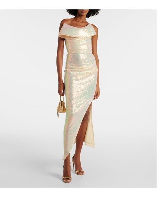 Maticevski Natural Exhilarate Ruffled Sequined Maxi Gown