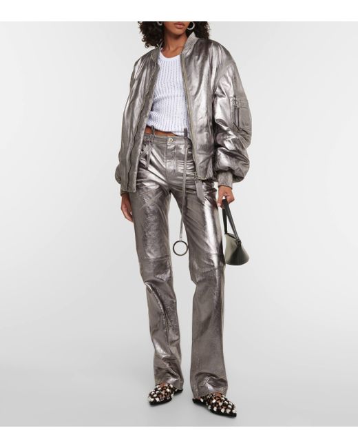 The Attico Gray Metallic Leather Bomber Jacket