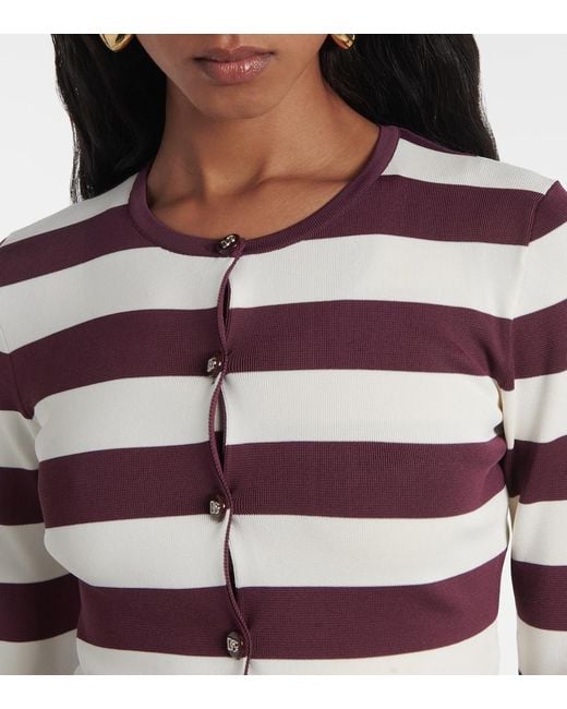 Dolce & Gabbana White Striped Crew-Neck Viscose Cardigan