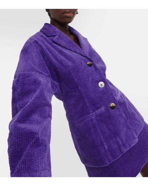 Blazer en velours cotele Ganni en coloris Purple