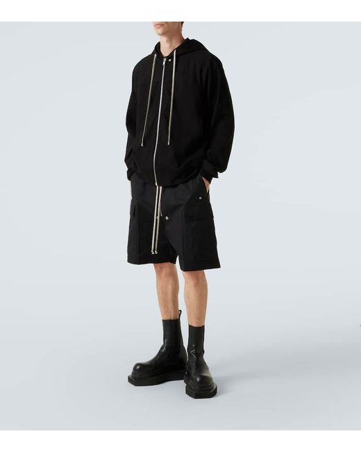Rick Owens Black Zip-Up Cotton Jersey Hoodie for men