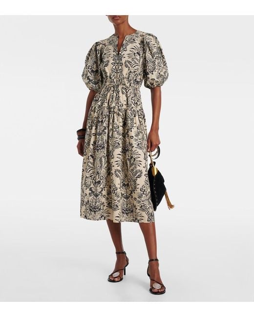 Ulla Johnson White Harriet Printed Cotton Poplin Midi Dress