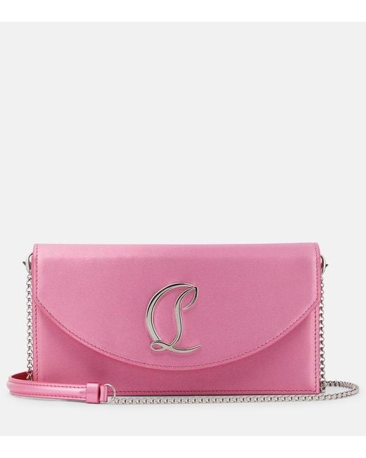 Christian Louboutin Pink Loubi54 Small Leather-Trimmed Silk Clutch