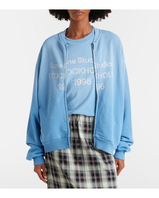 Acne Blue Oversized Cotton-Blend Zip-Up Sweatshirt