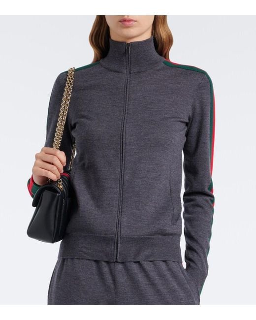 Gucci Blue Web Stripe Wool Zip-Up Cardigan