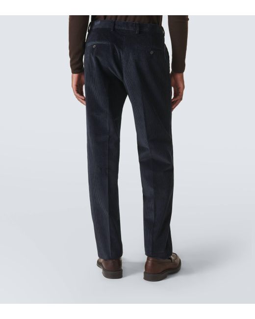 Loro Piana Blue Cotton Corduroy Straight Pants for men