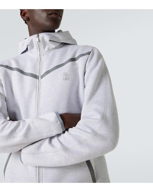 Brunello Cucinelli Gray Cotton-Blend French Terry Zip-Up Hoodie for men