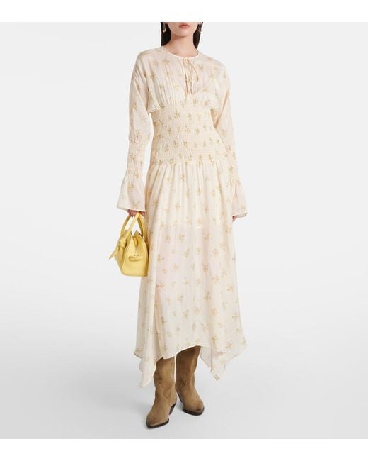 Ganni Natural Dress With Floral Pattern