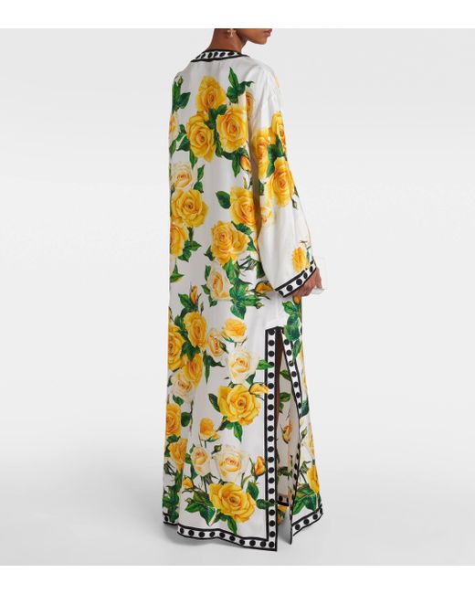 Dolce & Gabbana Yellow Floral Silk Kaftan