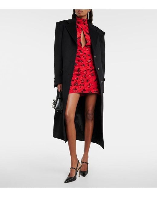 Alessandra Rich Red Silk Dress With Drapery On The Front