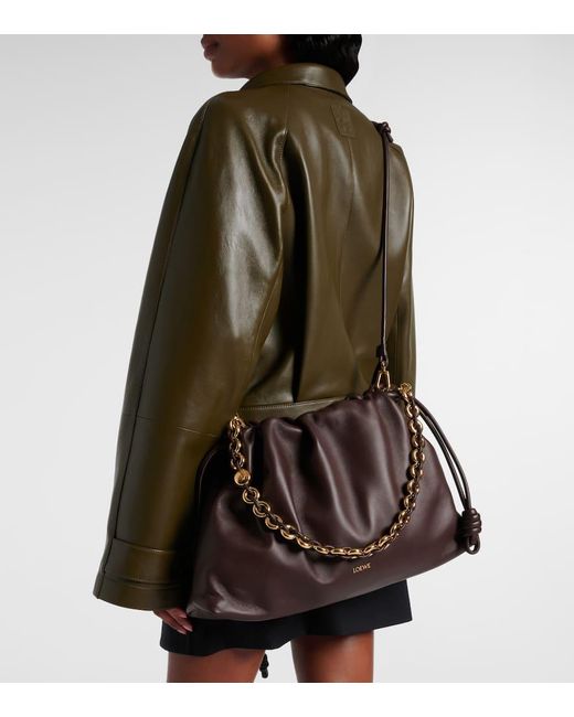 Loewe Brown Schultertasche Flamenco Large Aus Leder