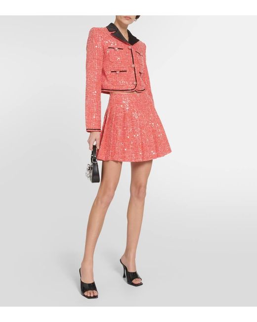 Self-Portrait Red Cropped Sequined Boucle Jacket