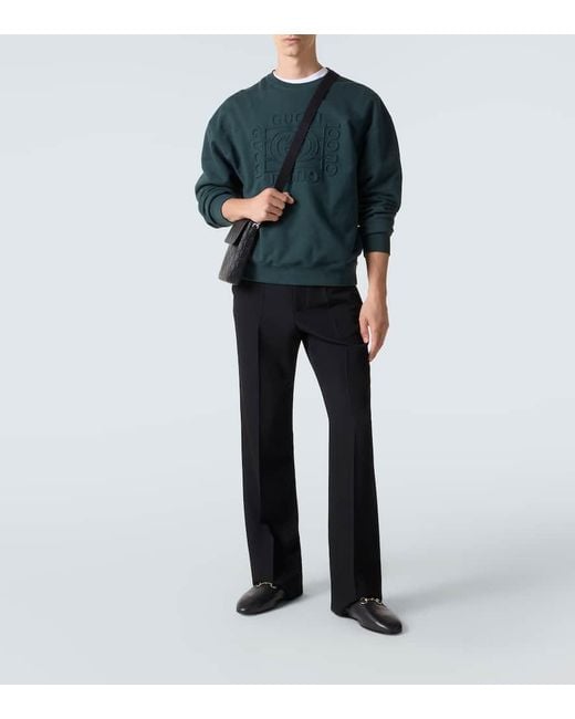 Gucci Black Gg Emblem Debossed Leather Phone Pouch for men