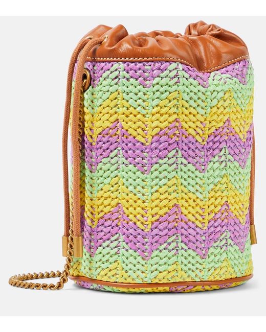 Gucci Multicolor GG Marmont Super Mini Raffia Bucket Bag