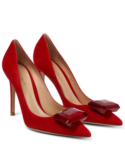 Gianvito Rossi Jaipur 105 Embellished Suede Pumps in Red Lyst Canada