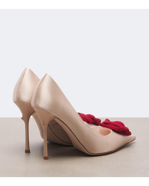 Roger Vivier Pink Rose Vivier Floral-Applique Satin Pumps