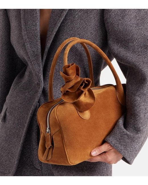 Magda Butrym Brown Brigitte Small Floral-Applique Suede Tote Bag