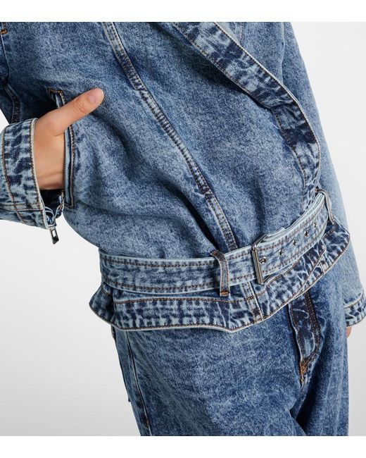 Chaqueta De Denim Con Capucha Y Cinturon Alaïa de color Blue
