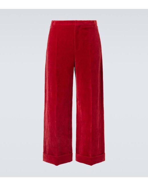 Valentino Red Cotton And Linen Velvet Wide-Leg Pants for men