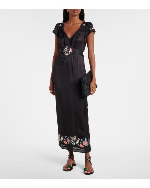 Rixo Black Carey Floral Satin Maxi Dress