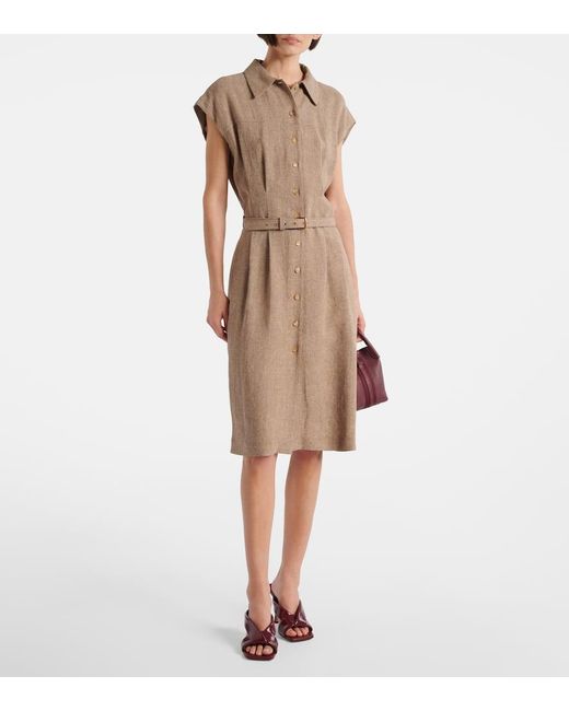 Loro Piana Natural Maise Belted Linen Crepe Shirt Dress