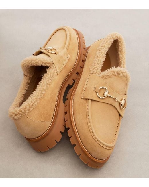 Gucci Natural Loafers Sylke Aus Veloursleder Mit Shearling
