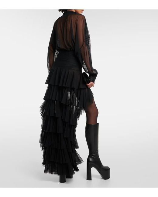 Falda asimetrica de malla con volantes Norma Kamali de color Black