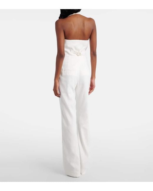 Veronica Beard White Jude Linen-Blend Wide-Leg Pants