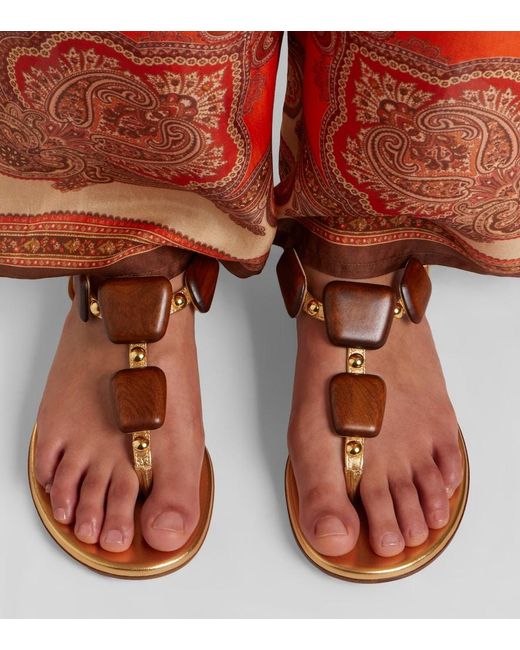 Gianvito Rossi Metallic Munduk Embellished Leather Thong Sandals