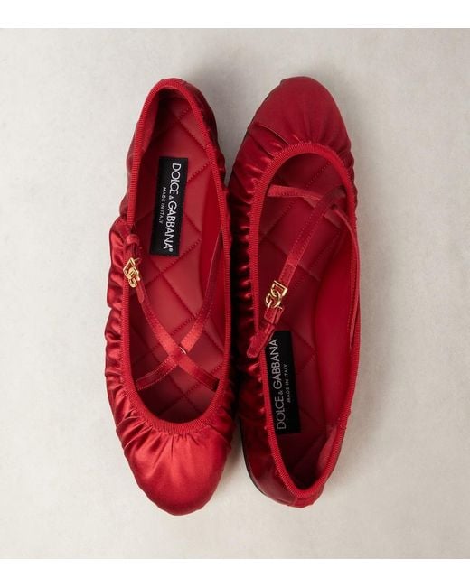 Dolce & Gabbana Red Satin Ballet Flats
